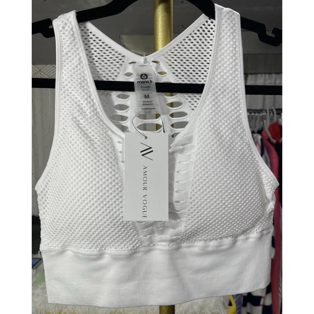 Mono B Women's Laser Cutout Seamless Sports Bra Racerback Athletic Size M